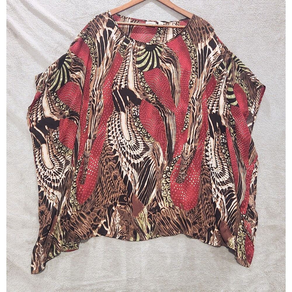 Cato Womens Multi Color Mixed Animal Print Kimono Blouse Size 18/20W Flowy